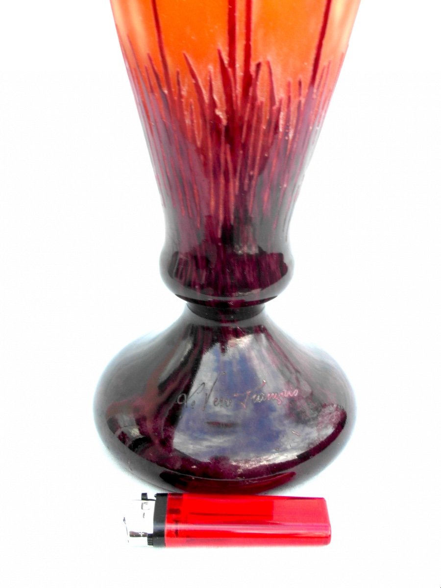 Beau Vase Art-déco "cardamines" Schneider - Le Verre Français, 47 Cm, Era Daum Galle 1920-photo-4