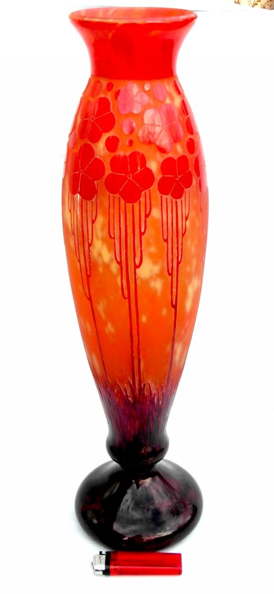 Beau Vase Art-déco "cardamines" Schneider - Le Verre Français, 47 Cm, Era Daum Galle 1920