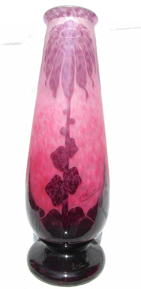 Monumental Vase Le Verre Français, Schneider, "dahlias", 49cm, Perfect, Era Daum Galle 1925-photo-2