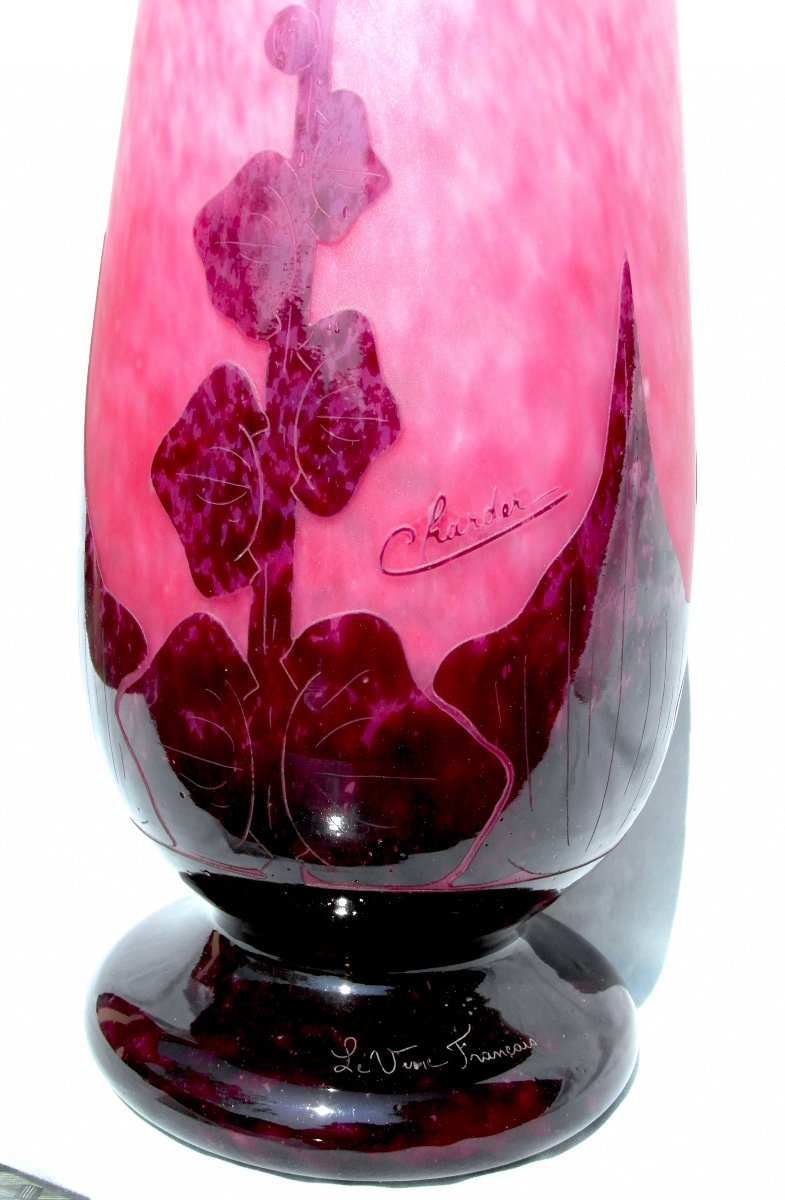 Monumental Vase Le Verre Français, Schneider, "dahlias", 49cm, Perfect, Era Daum Galle 1925-photo-1