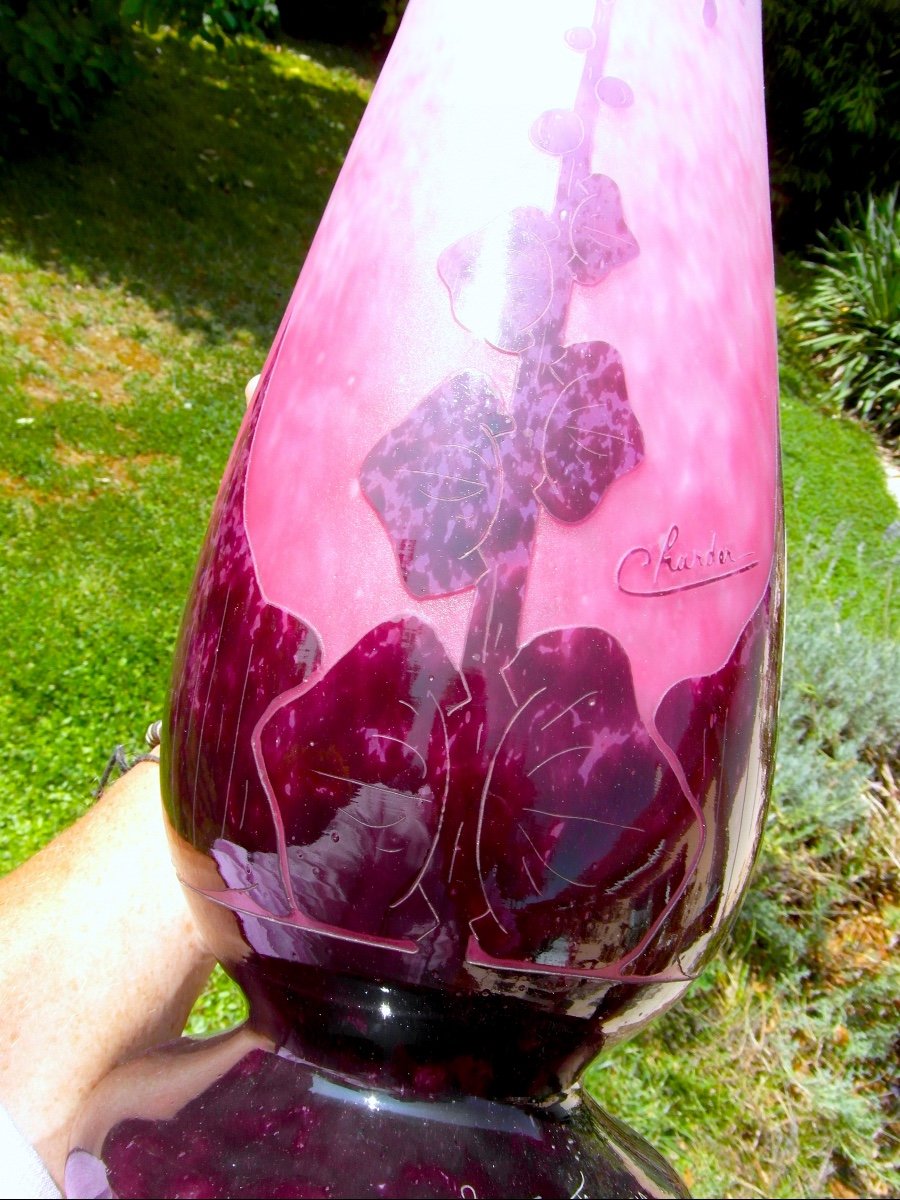 Monumental Vase Le Verre Français, Schneider, "dahlias", 49cm, Perfect, Era Daum Galle 1925-photo-4