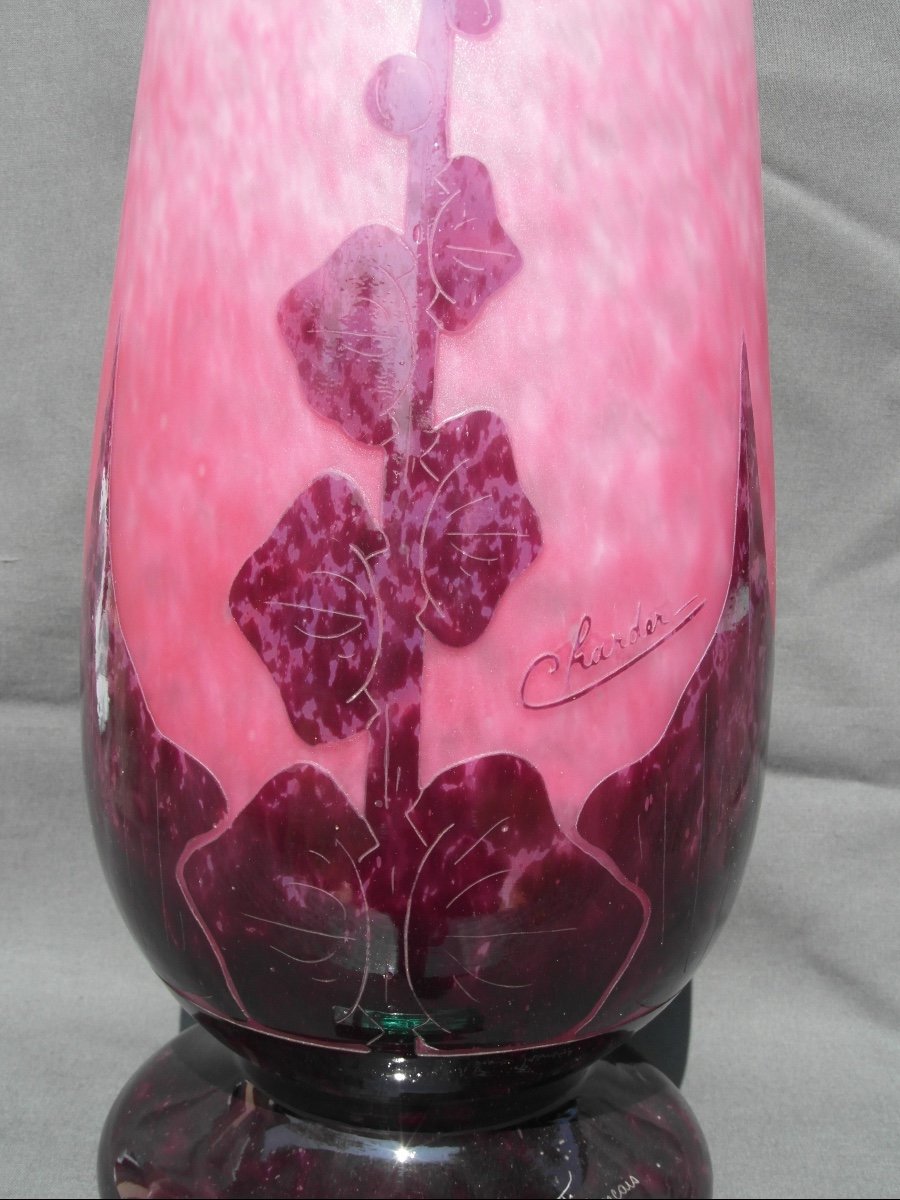 Monumental Vase Le Verre Français, Schneider, "dahlias", 49cm, Perfect, Era Daum Galle 1925-photo-6