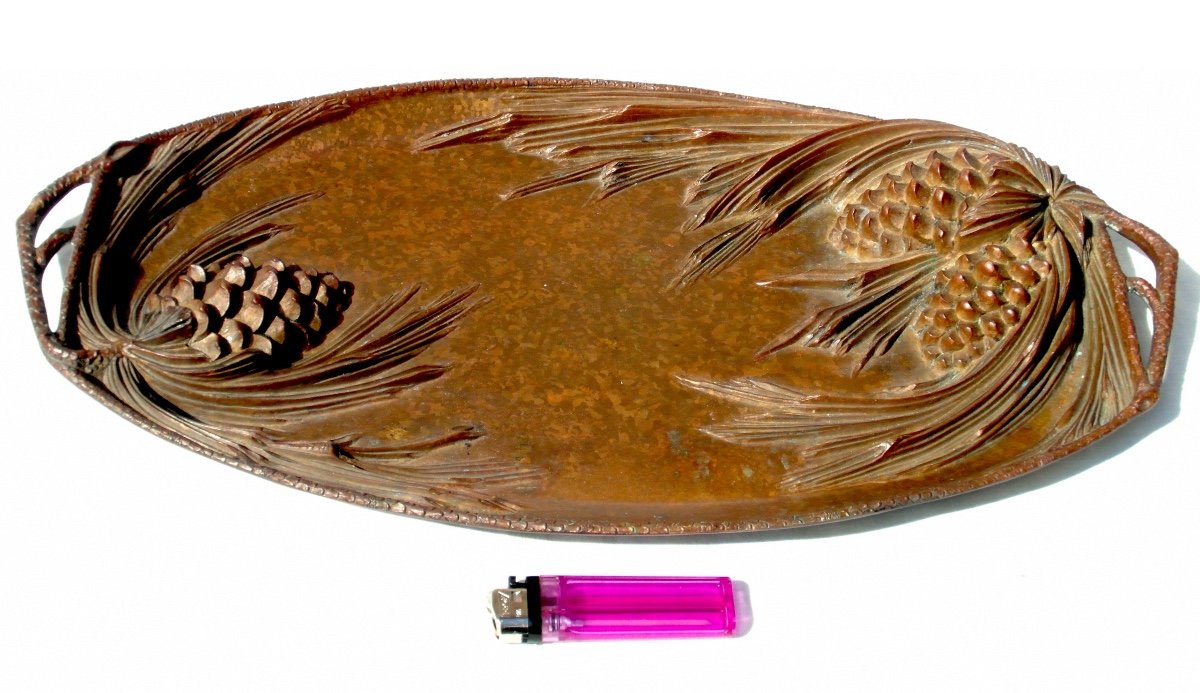 Superb Large Bronze Tray "pine Cones" By Leroyer, Circa 1900, Daum Marionette Era-photo-1