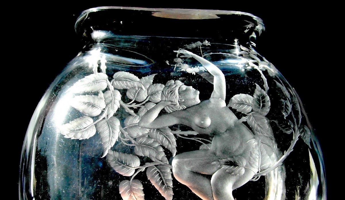 Beautiful Vase Reprise à La Roue "garden Of Eden" By Baccarat, Perfect, Circa 1880, Daum Lalique Era-photo-4