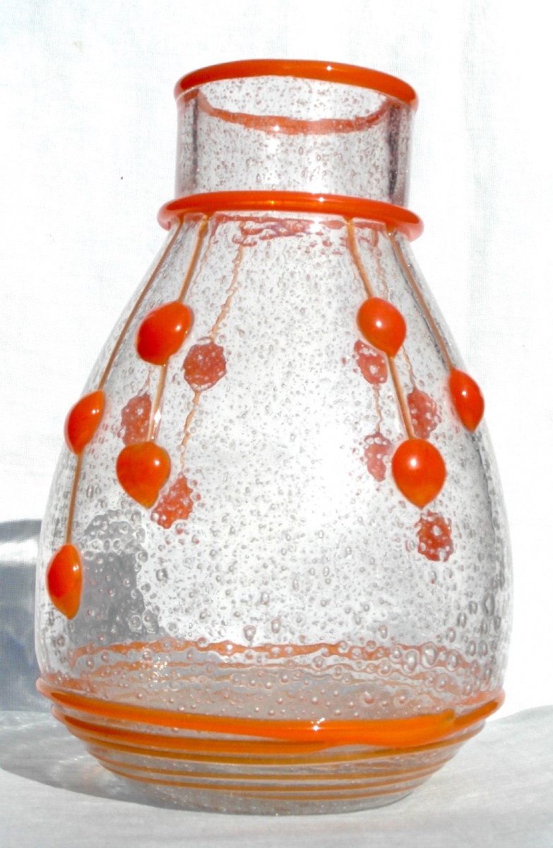 Rare And Interesting Daum Art Deco Vase With Appliques And Bubble Glass, Galle Era 1920-photo-1