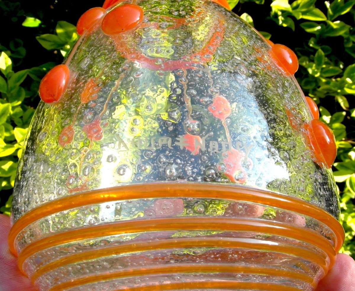 Rare And Interesting Daum Art Deco Vase With Appliques And Bubble Glass, Galle Era 1920-photo-4