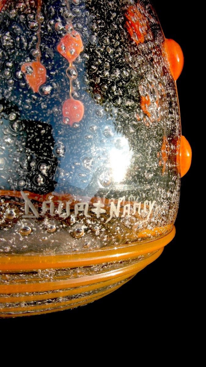 Rare And Interesting Daum Art Deco Vase With Appliques And Bubble Glass, Galle Era 1920-photo-6