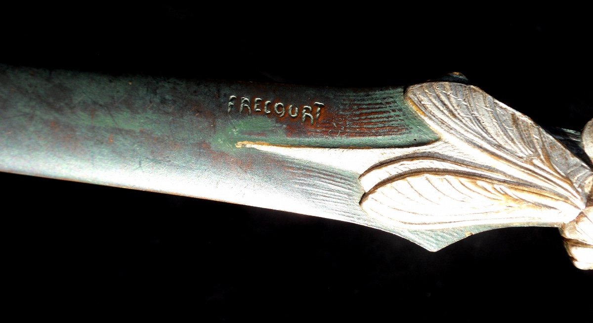 Rare Bronze Letter Opener 2 Patinas With "dragonflies" By Frécourt, 1900s Art Nouveau Galle-photo-3