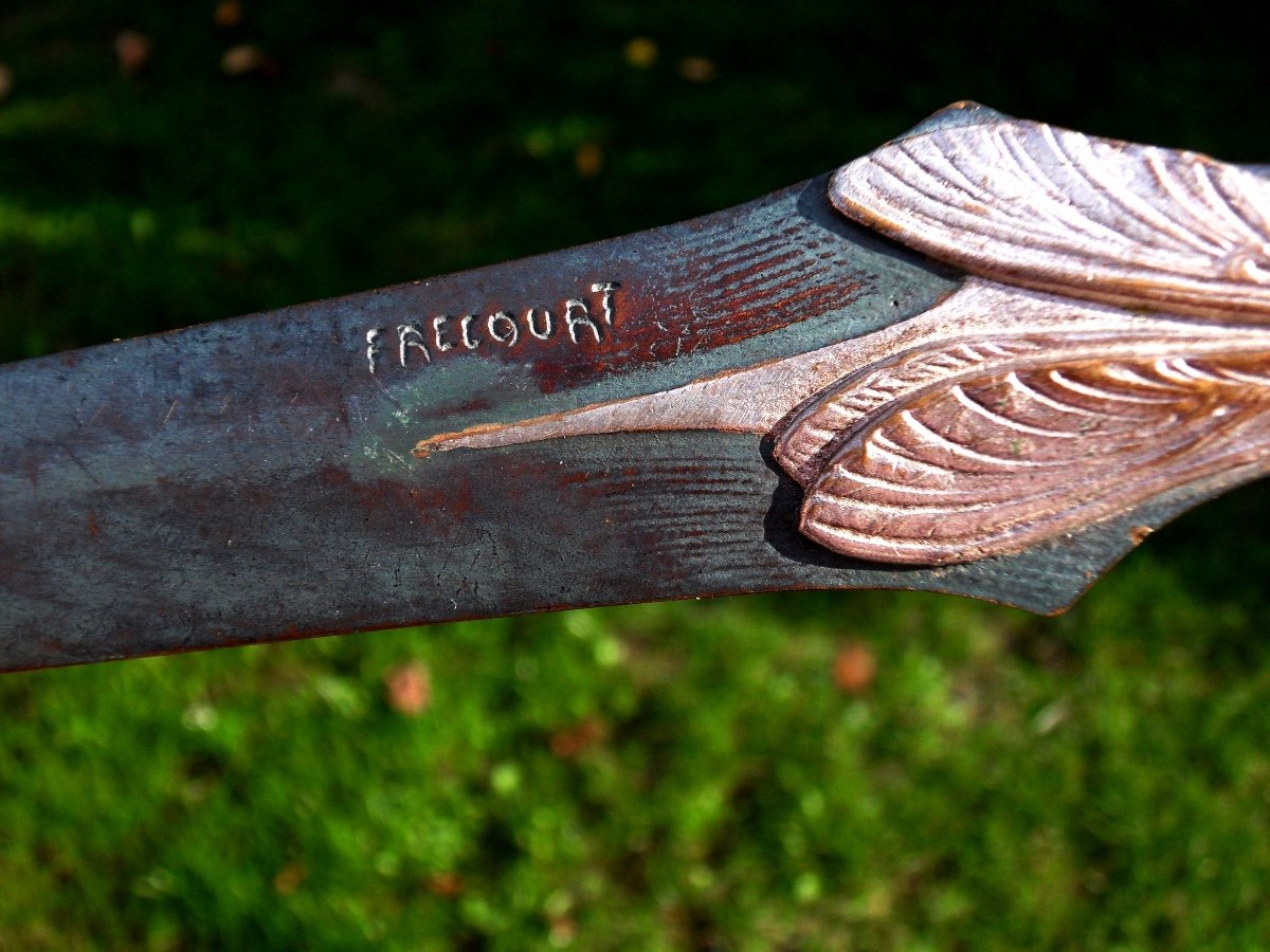 Rare Bronze Letter Opener 2 Patinas With "dragonflies" By Frécourt, 1900s Art Nouveau Galle-photo-5