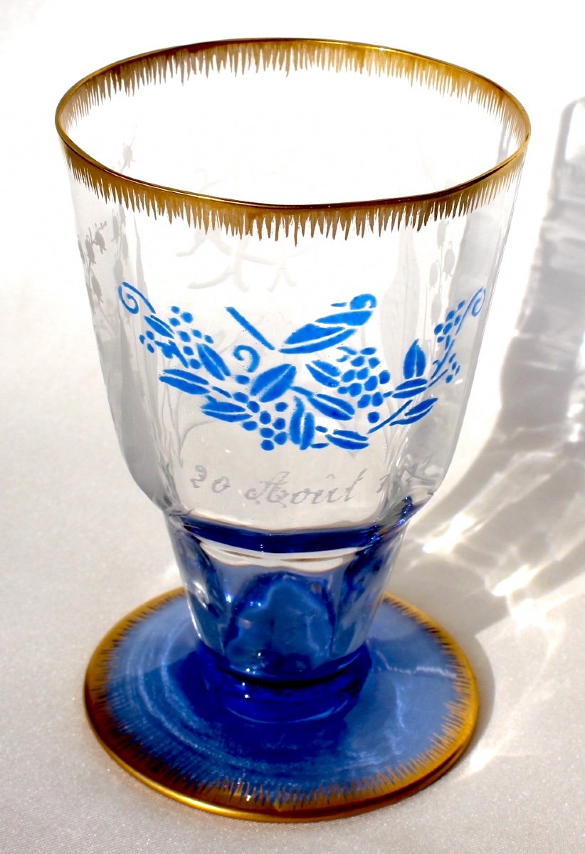 Rare Art-deco Wedding Glass By Daum "pinson Et Muguet", Perfect, Dated 1927-photo-2