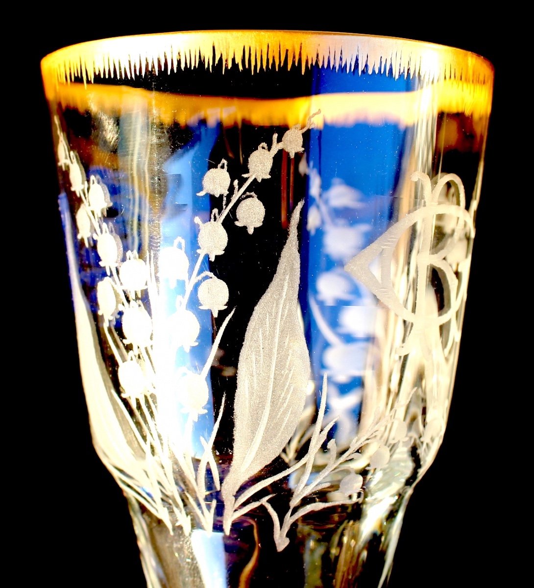 Rare Art-deco Wedding Glass By Daum "pinson Et Muguet", Perfect, Dated 1927-photo-3