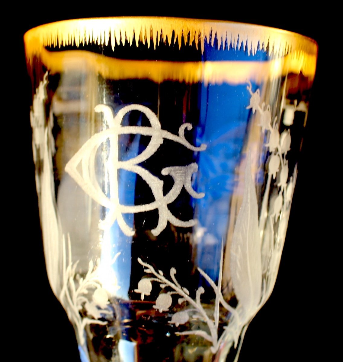 Rare Art-deco Wedding Glass By Daum "pinson Et Muguet", Perfect, Dated 1927-photo-4