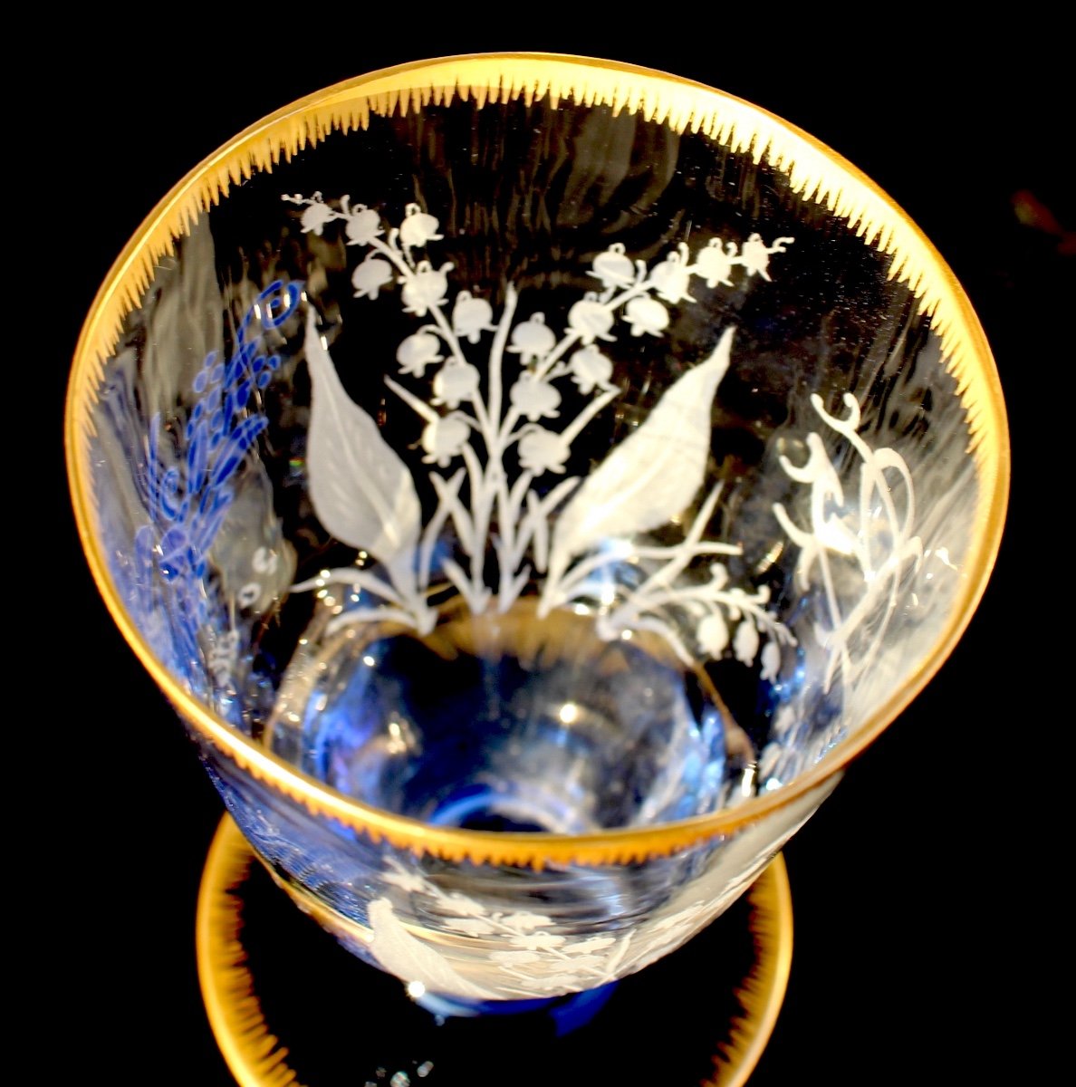 Rare Art-deco Wedding Glass By Daum "pinson Et Muguet", Perfect, Dated 1927-photo-2