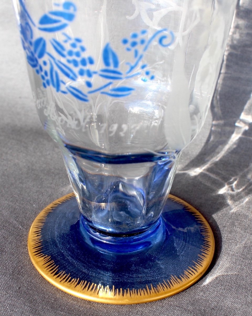 Rare Art-deco Wedding Glass By Daum "pinson Et Muguet", Perfect, Dated 1927-photo-4