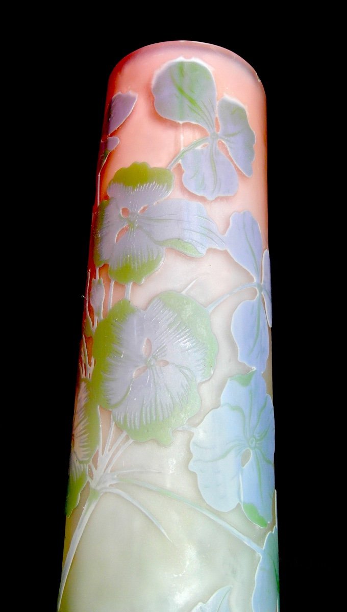 Beau Grand Vase Galle "hortensias" Aux Couleurs Pastel,  Parfait, 45 Cm, Era Daum 1900