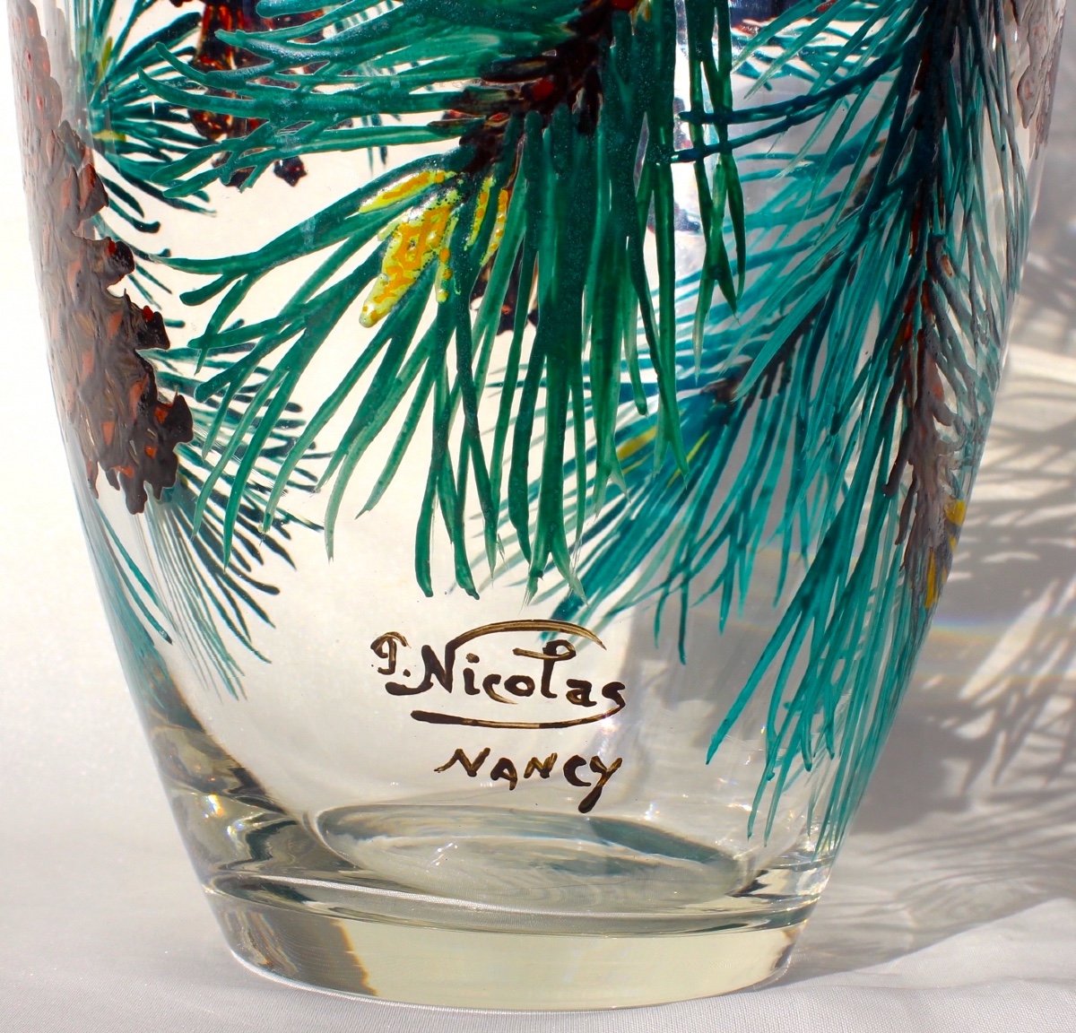 Exceptional Pine Cone Vase, Enameled By The Hand Of Paul Nicolas, Daum Galle Era-photo-6