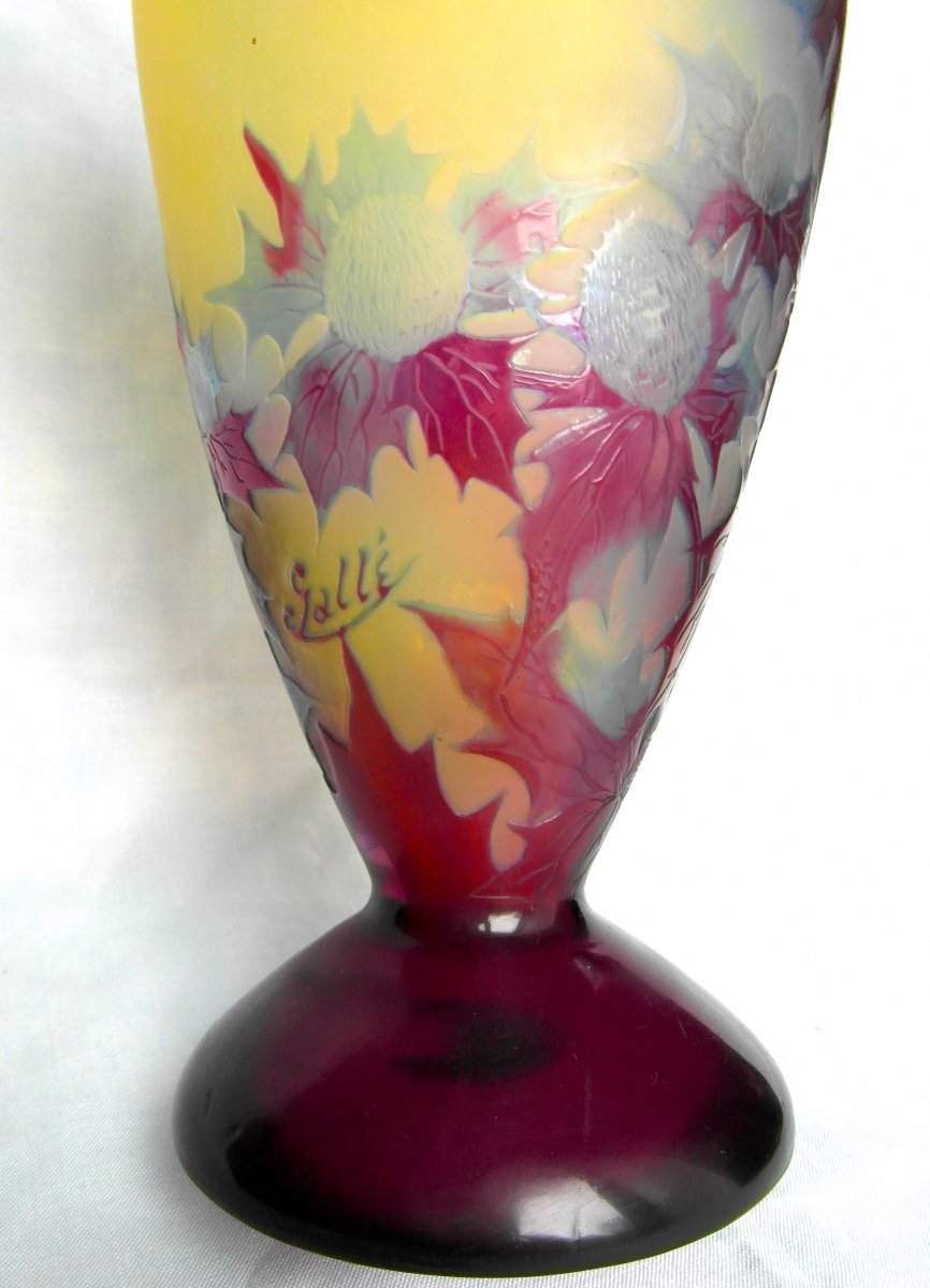 Vase Aux Chardons Bleus Et Violets, 25 Cm, Parfait , Era Daum Galle 1910-photo-4