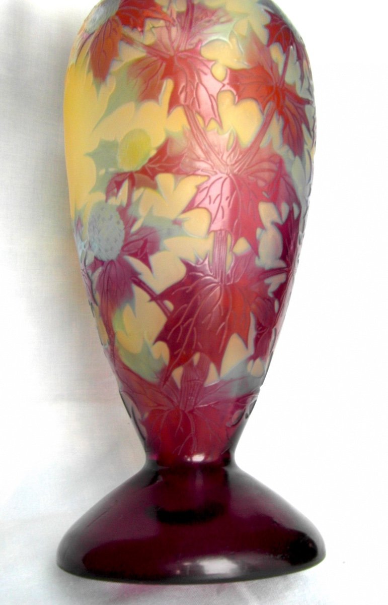 Vase Aux Chardons Bleus Et Violets, 25 Cm, Parfait , Era Daum Galle 1910-photo-4