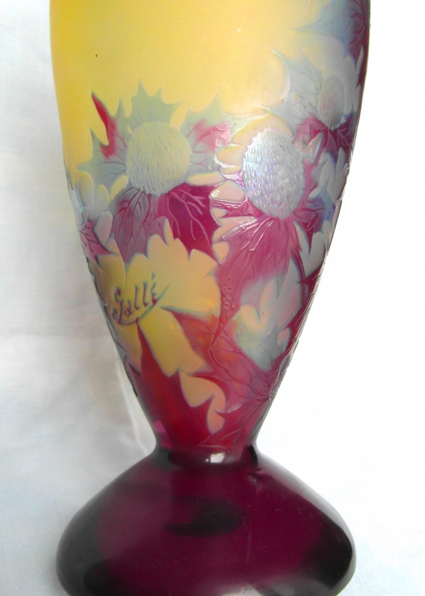 Vase Aux Chardons Bleus Et Violets, 25 Cm, Parfait , Era Daum Galle 1910-photo-8