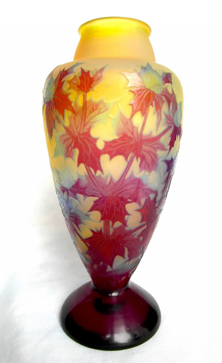 Vase Aux Chardons Bleus Et Violets, 25 Cm, Parfait , Era Daum Galle 1910