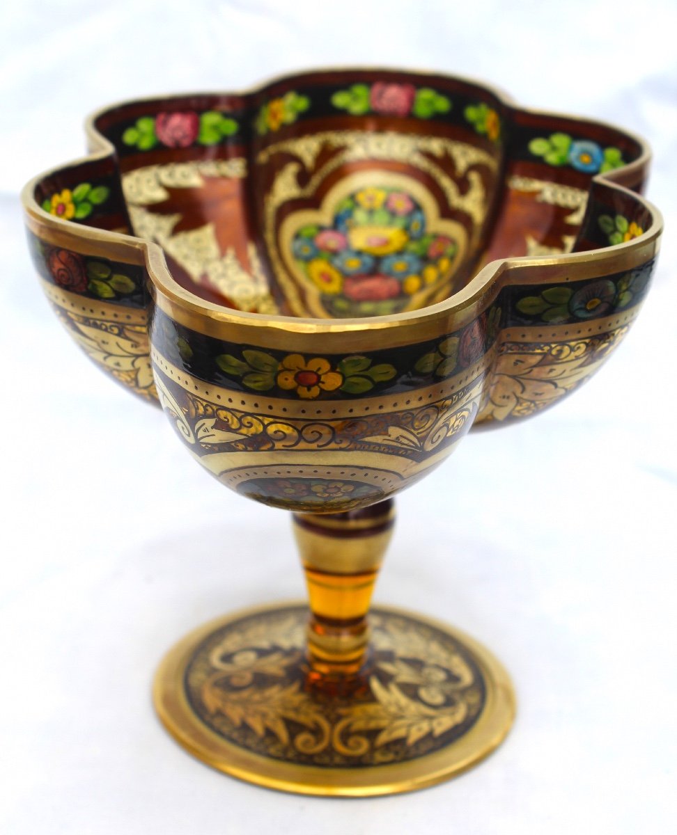 Jolie Coupe Polylobée De Julius Muhlhaus, Verre De Boheme, Haida, 1910, Parfait, Era Daum -photo-3