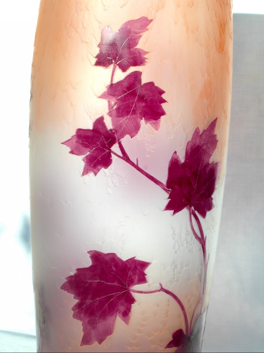 Charmant Vase à Décor De Lierres Par Legras, Série "rubis", 39 Cm, Parfait, Era Daum Galle 1900-photo-3