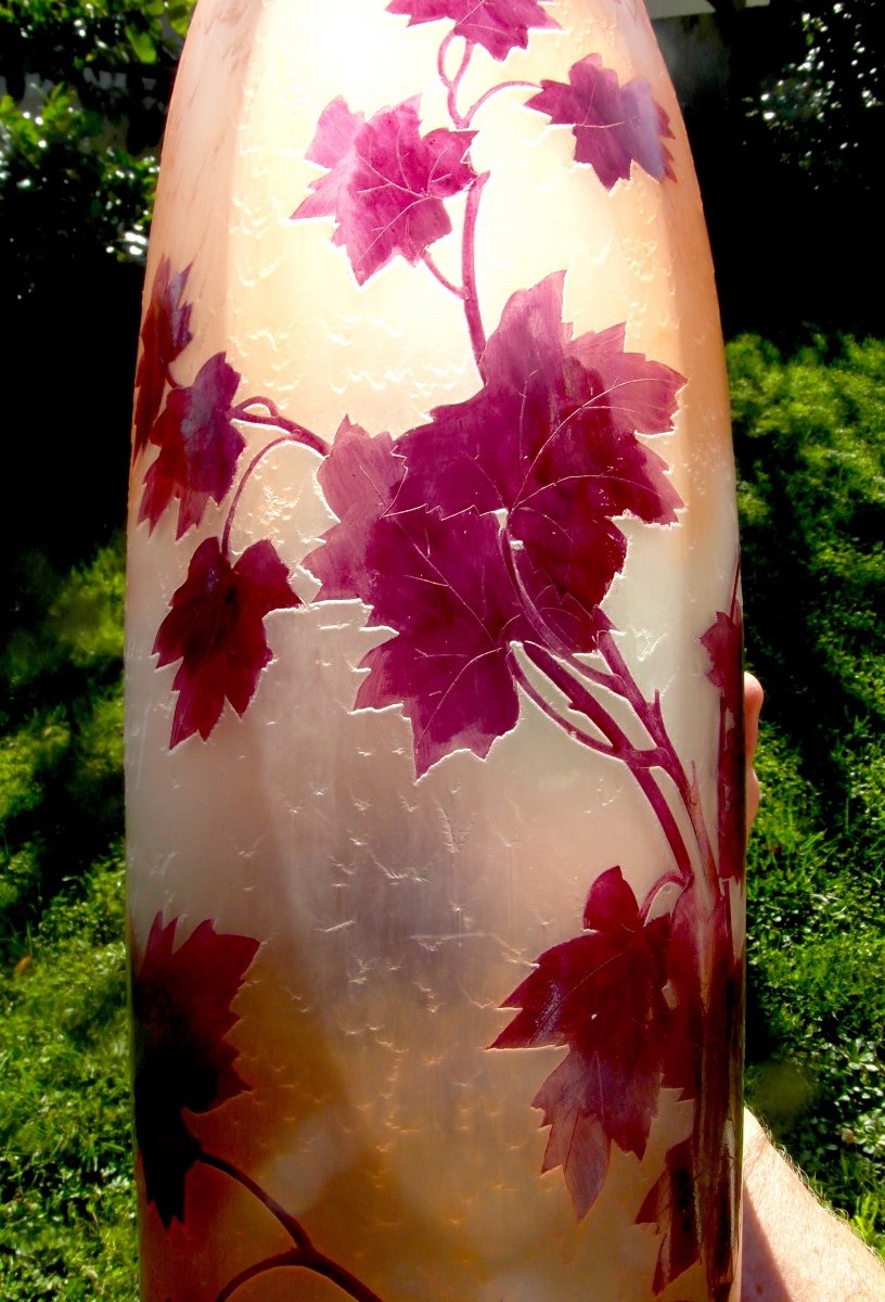 Charmant Vase à Décor De Lierres Par Legras, Série "rubis", 39 Cm, Parfait, Era Daum Galle 1900-photo-7