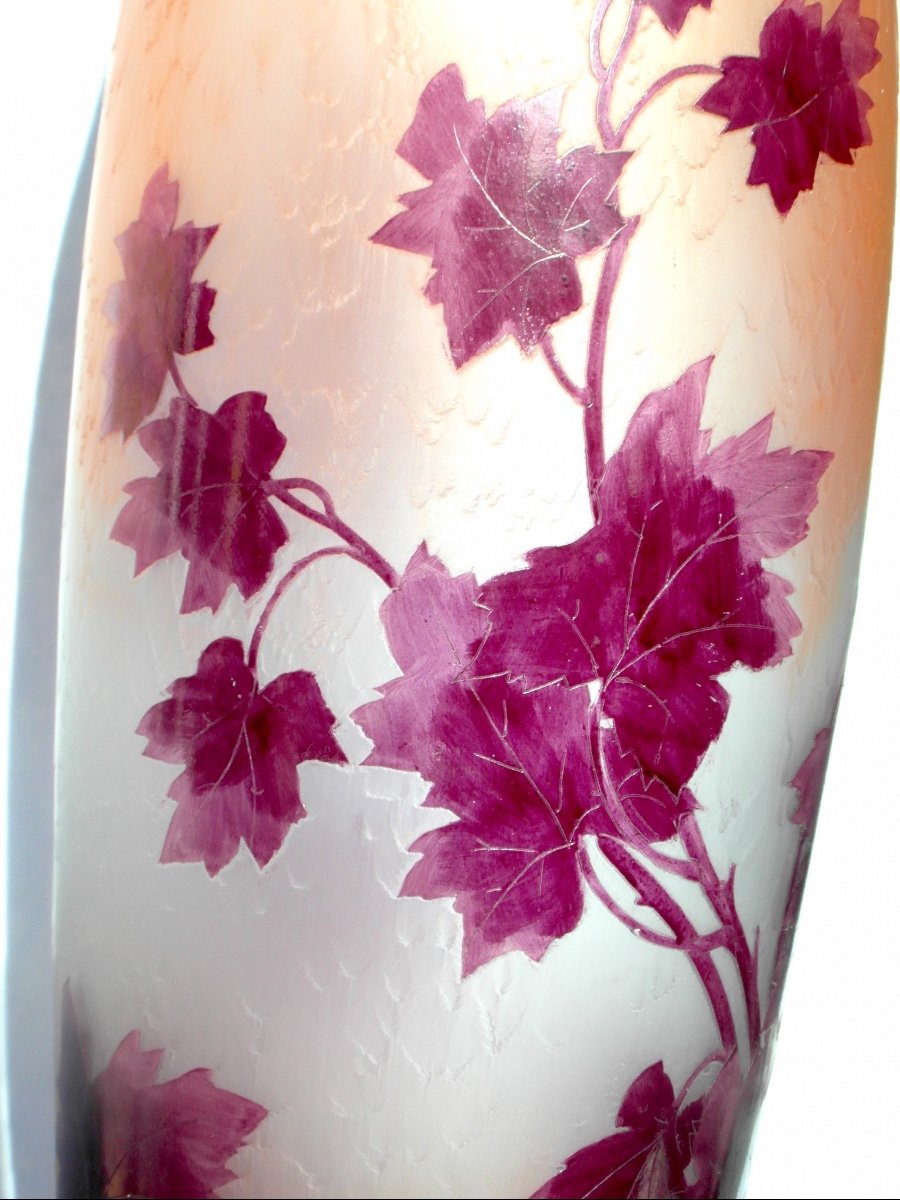 Charmant Vase à Décor De Lierres Par Legras, Série "rubis", 39 Cm, Parfait, Era Daum Galle 1900