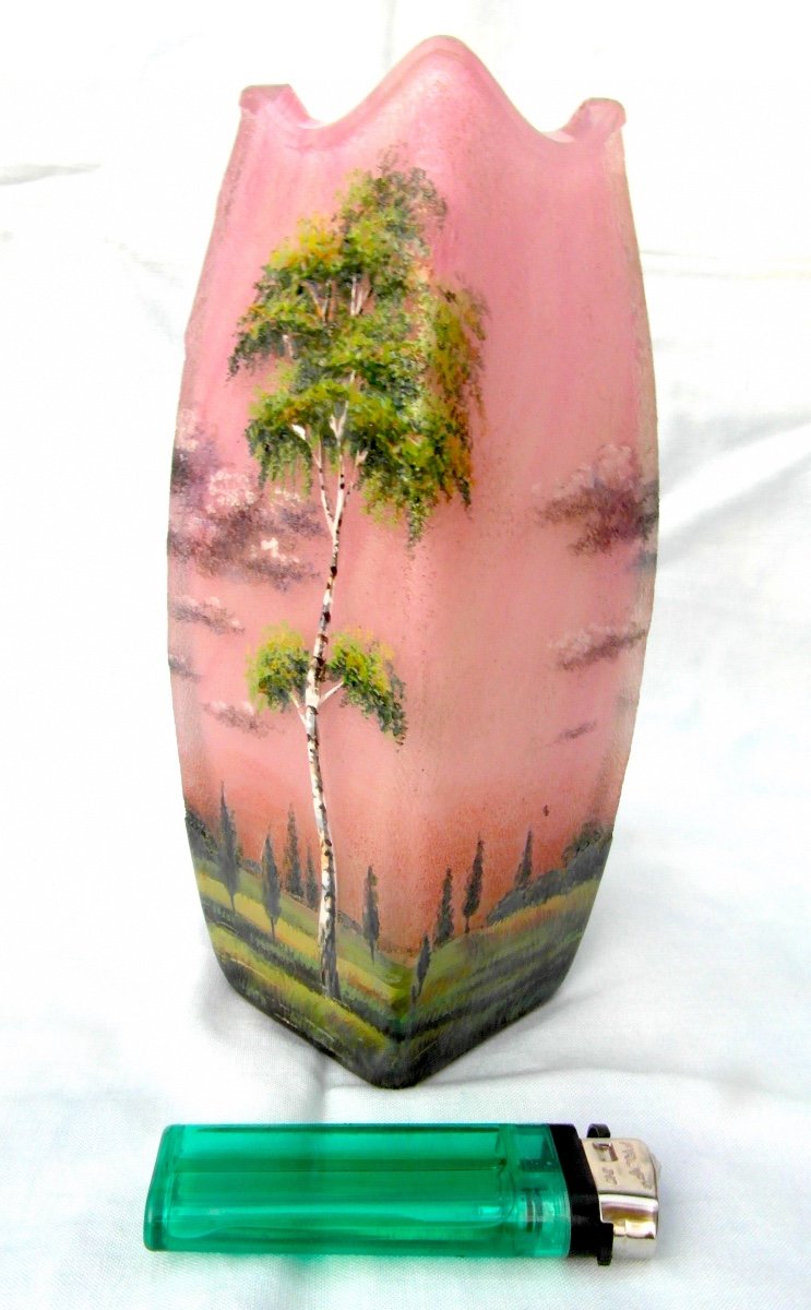 Beautiful And Rare Lamartine Vase With Poplars, Perfect, Circa 1920, Daum Gallé Era-photo-2