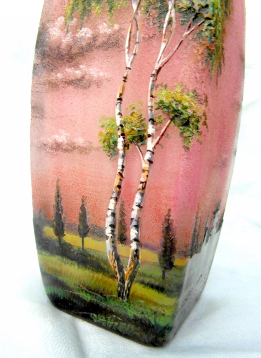 Beautiful And Rare Lamartine Vase With Poplars, Perfect, Circa 1920, Daum Gallé Era-photo-3