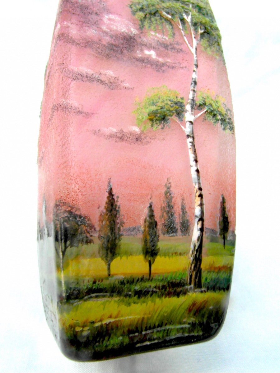 Beautiful And Rare Lamartine Vase With Poplars, Perfect, Circa 1920, Daum Gallé Era-photo-4