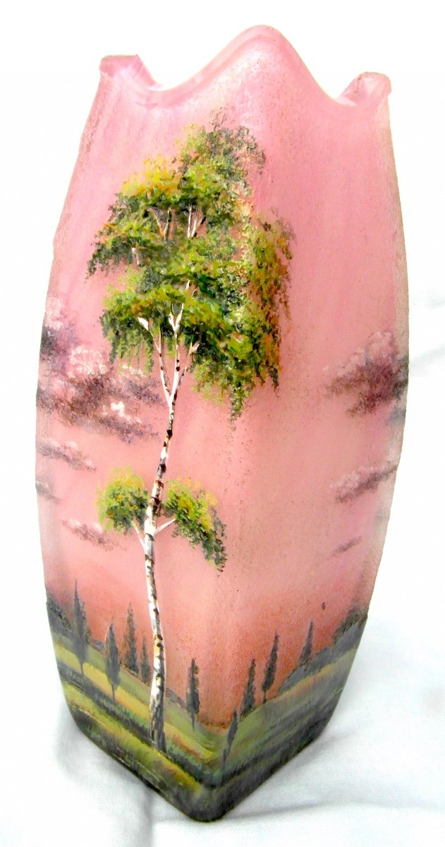 Beautiful And Rare Lamartine Vase With Poplars, Perfect, Circa 1920, Daum Gallé Era-photo-2