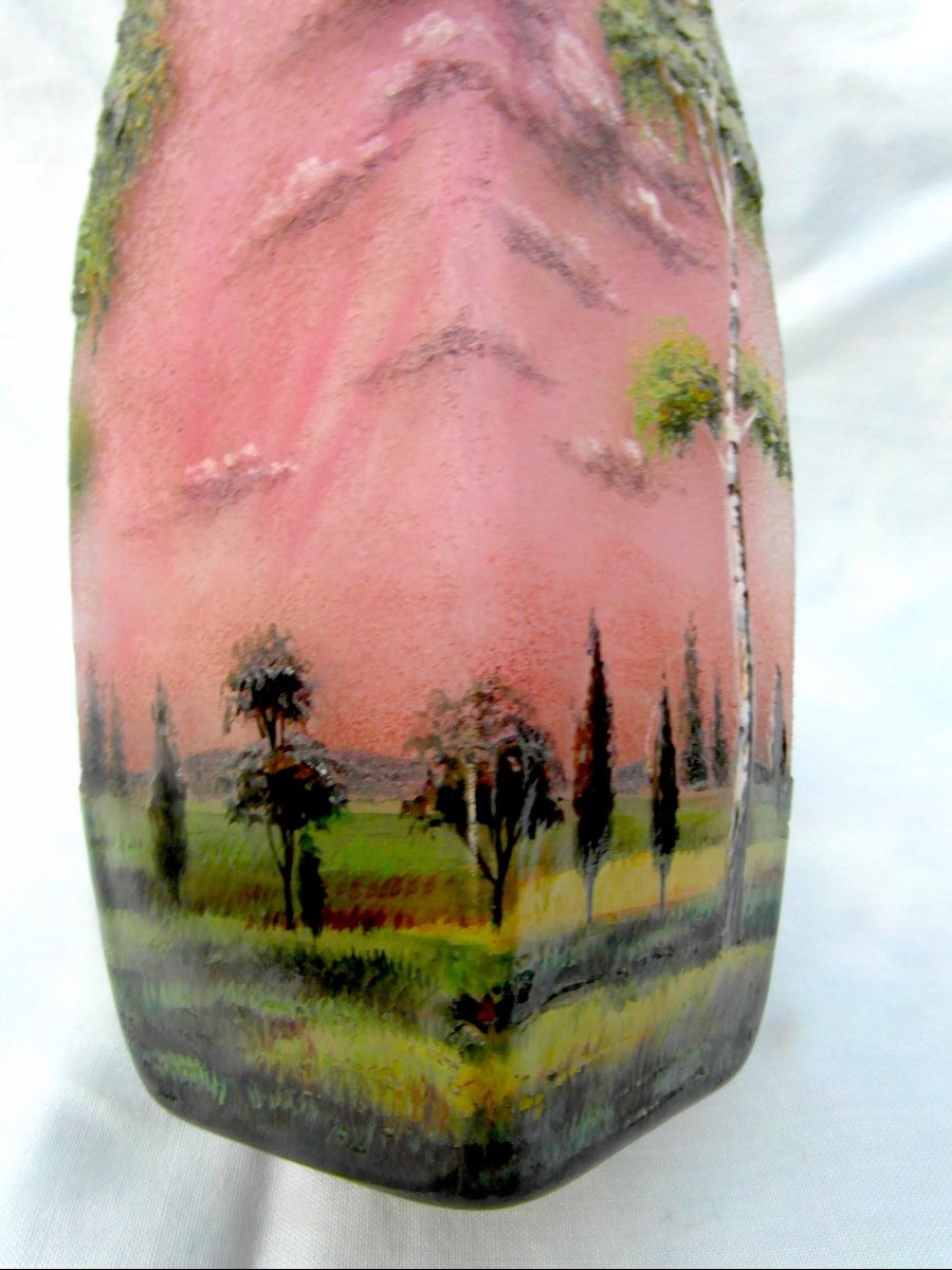 Beautiful And Rare Lamartine Vase With Poplars, Perfect, Circa 1920, Daum Gallé Era-photo-5