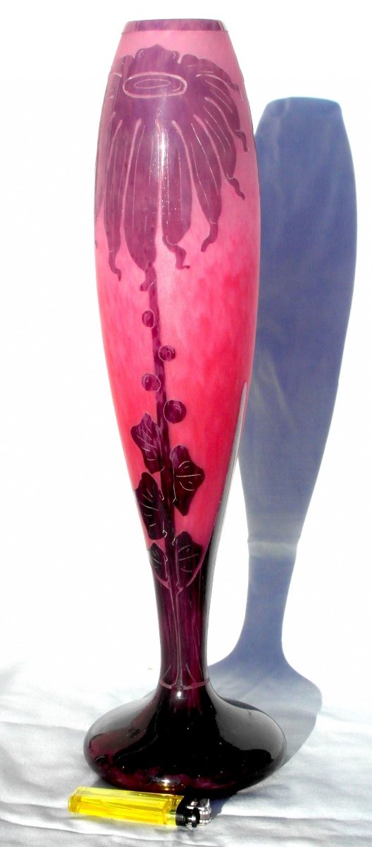 Grand Vase Art-déco "le Verre Français",  Décor Dahlias, 44 Cm, Era Daum Galle Schneider-photo-2