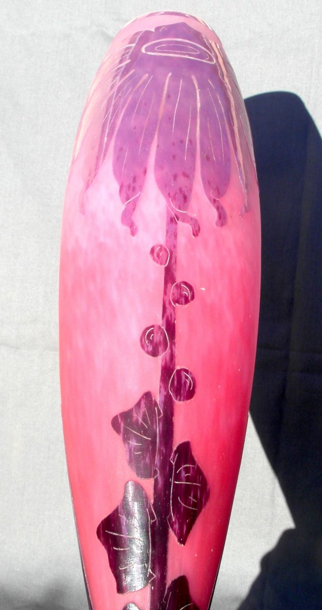 Grand Vase Art-déco "le Verre Français",  Décor Dahlias, 44 Cm, Era Daum Galle Schneider-photo-2