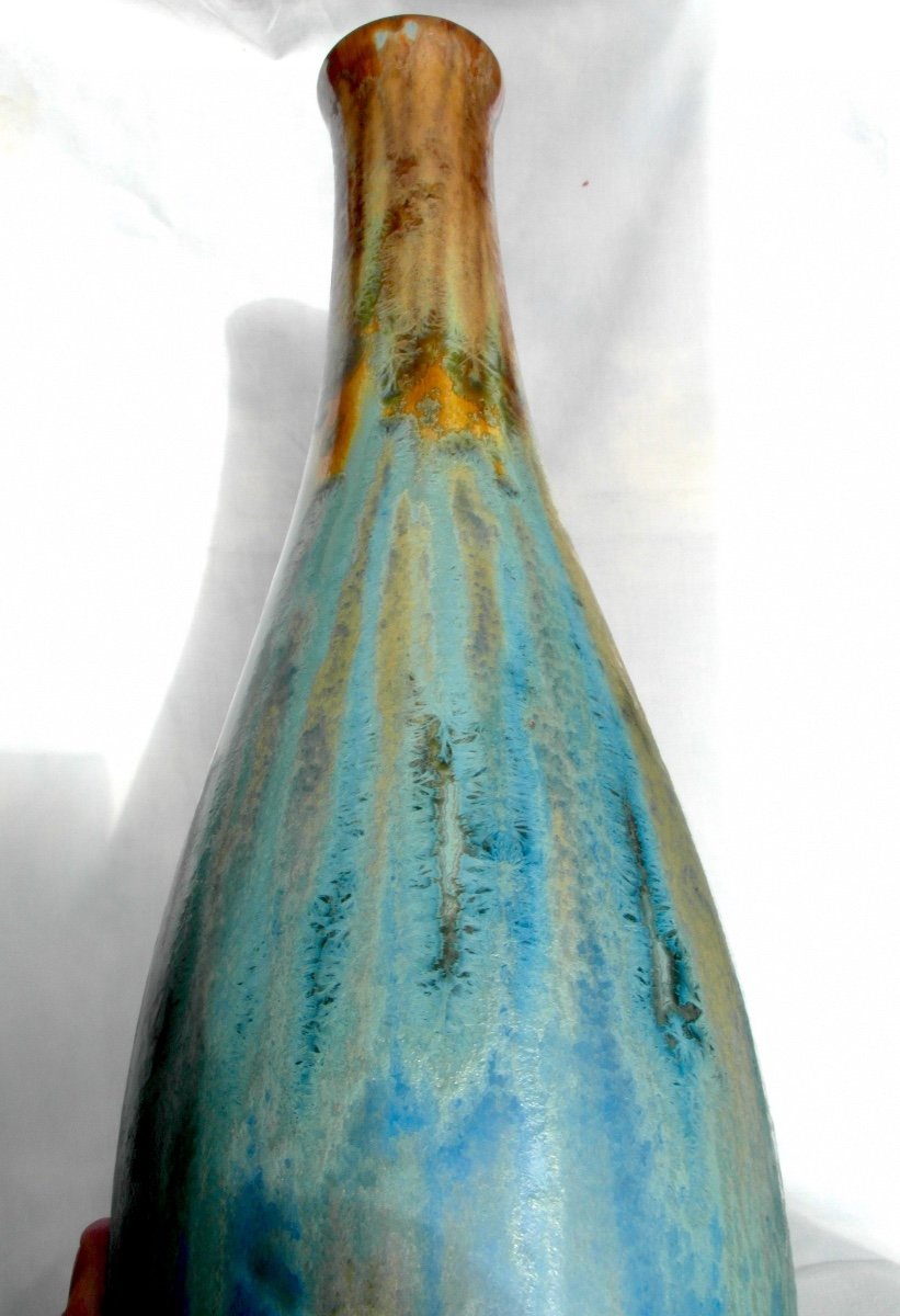 Beau Grand Vase à Cristallisations 2 Tons De Pierrefonds, 42 Cm, Parfait, Era Daum Mougin 1920-photo-2