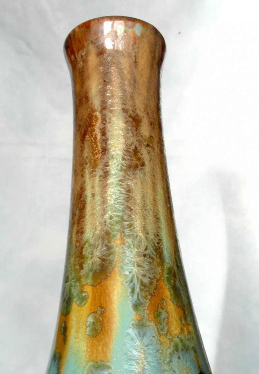 Beau Grand Vase à Cristallisations 2 Tons De Pierrefonds, 42 Cm, Parfait, Era Daum Mougin 1920-photo-3