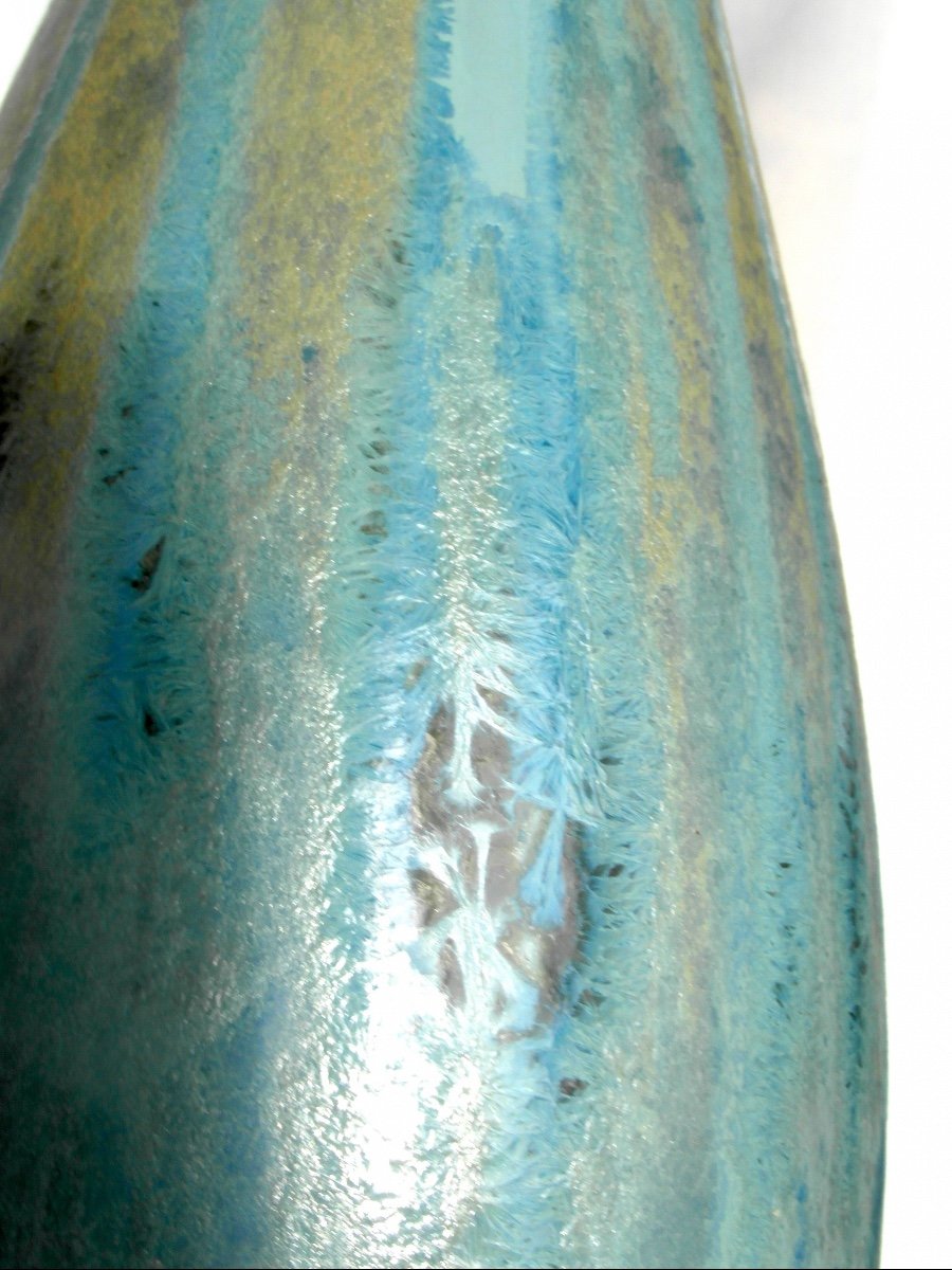 Beau Grand Vase à Cristallisations 2 Tons De Pierrefonds, 42 Cm, Parfait, Era Daum Mougin 1920-photo-2