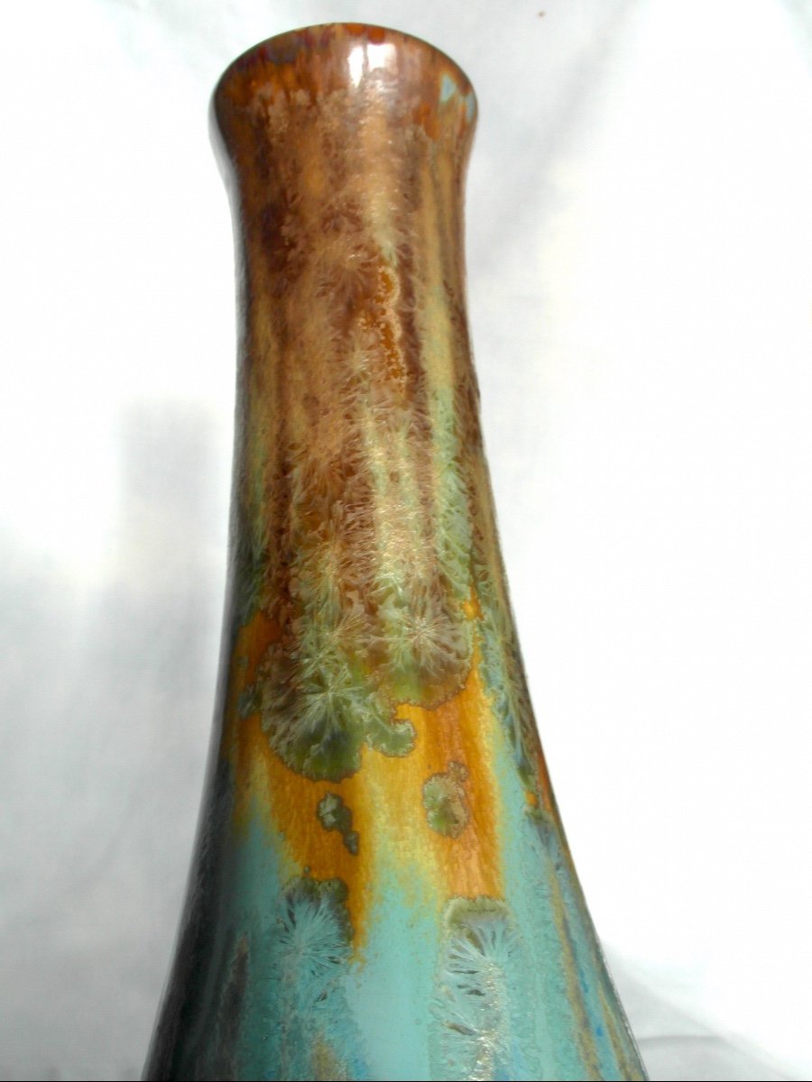 Beau Grand Vase à Cristallisations 2 Tons De Pierrefonds, 42 Cm, Parfait, Era Daum Mougin 1920-photo-3