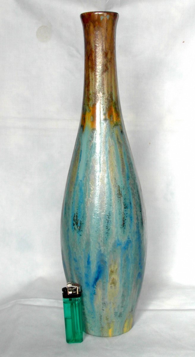 Beau Grand Vase à Cristallisations 2 Tons De Pierrefonds, 42 Cm, Parfait, Era Daum Mougin 1920