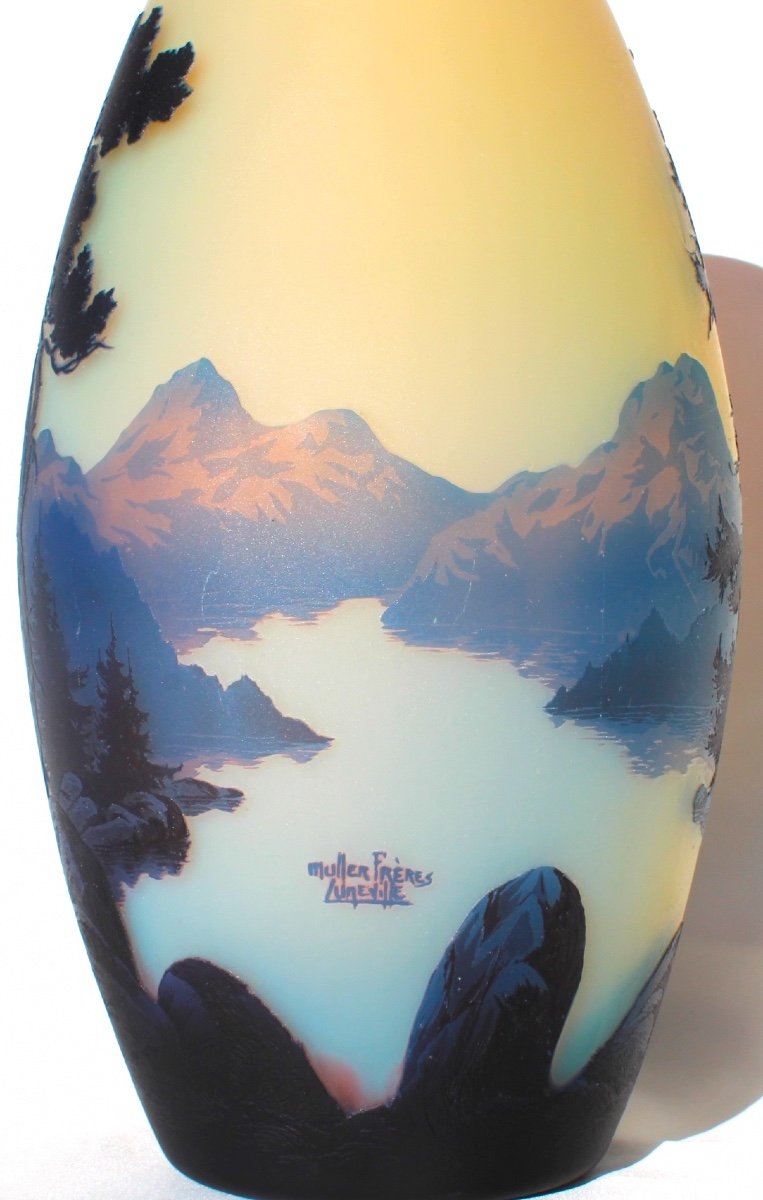 Monumental Vase Muller Décor "vosgien", Parfait, 40 Cm De Hauteur, Era Daum Galle 1900-photo-6