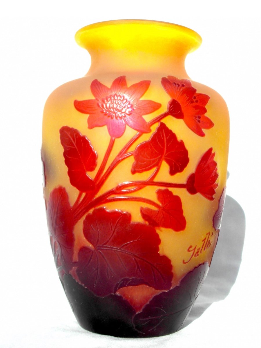 Joli Vase Galle Aux Anémones Rouges, Parfait Era Daum 1900