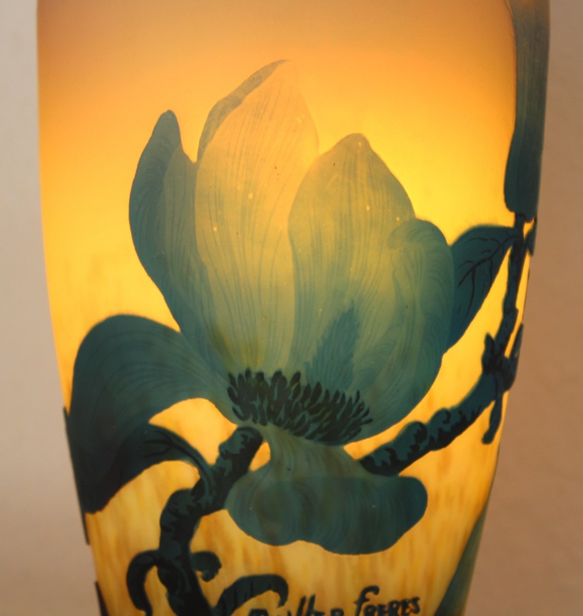 Beau Et Grand Vase Muller Aux Magnolias, 44 Cm,  Parfait, Vers 1910 Era Daum Galle-photo-7