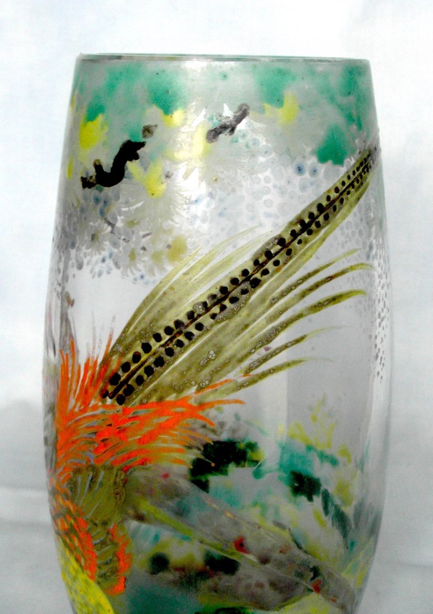 Rare And Beautiful Pheasant Vase By Paul Nicolas, By His Hand, Er Daum Galle -photo-1