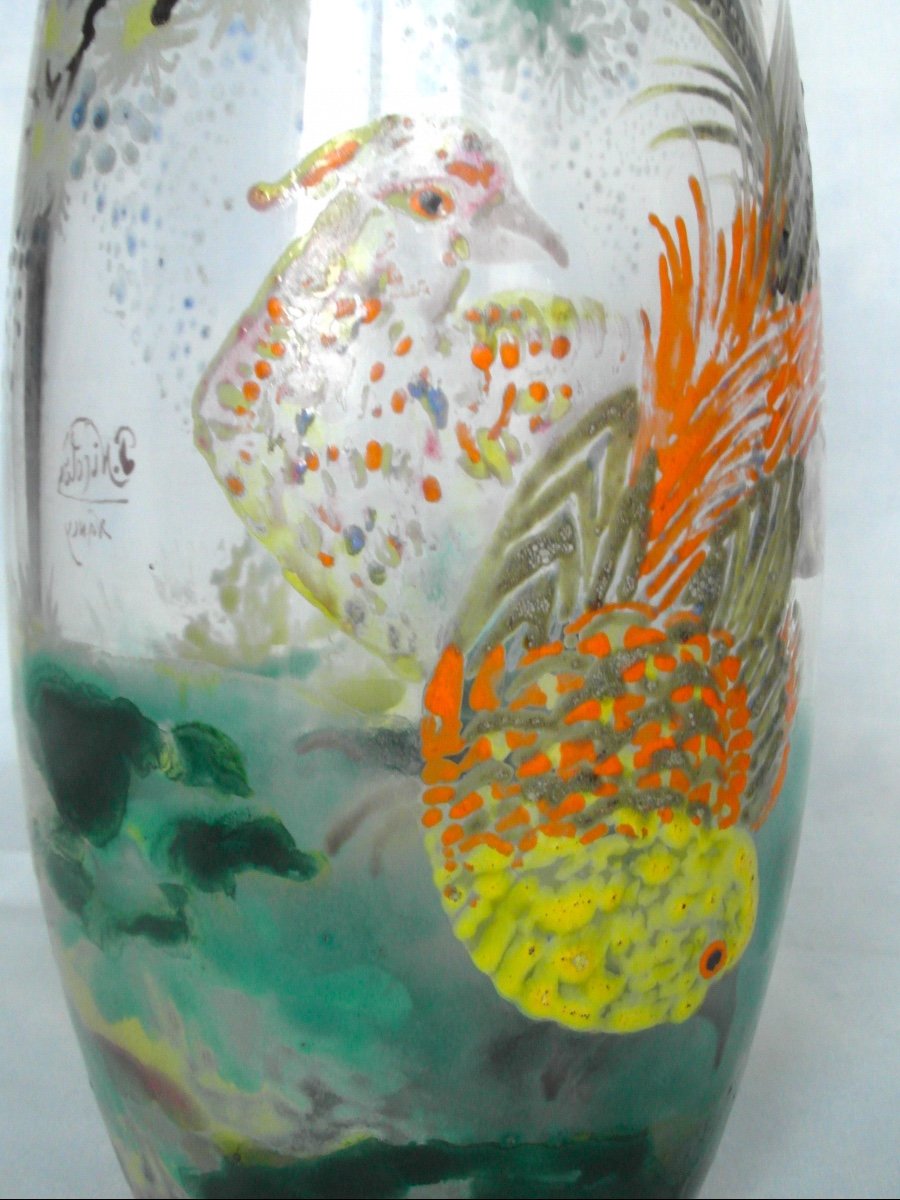 Rare And Beautiful Pheasant Vase By Paul Nicolas, By His Hand, Er Daum Galle -photo-4