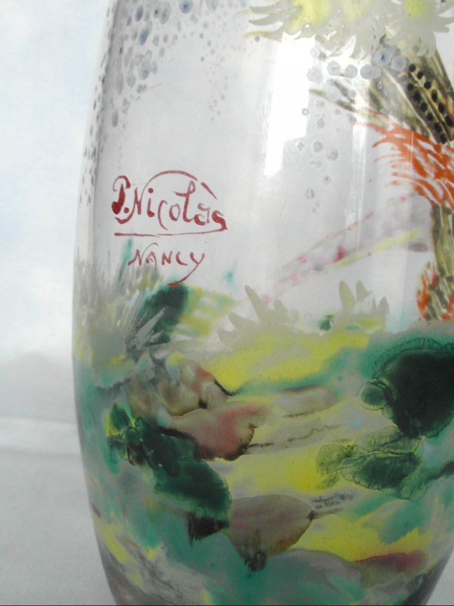 Rare And Beautiful Pheasant Vase By Paul Nicolas, By His Hand, Er Daum Galle -photo-6