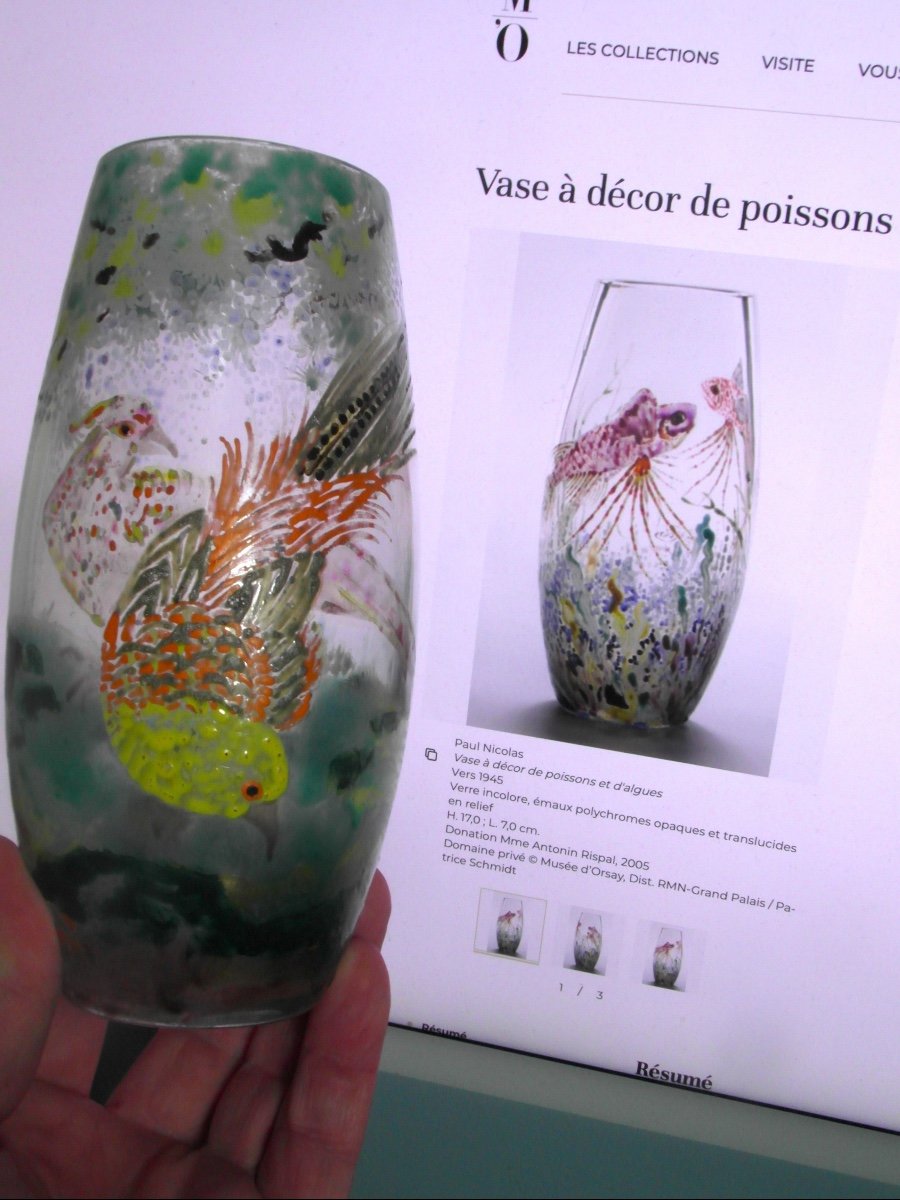 Rare And Beautiful Pheasant Vase By Paul Nicolas, By His Hand, Er Daum Galle -photo-8