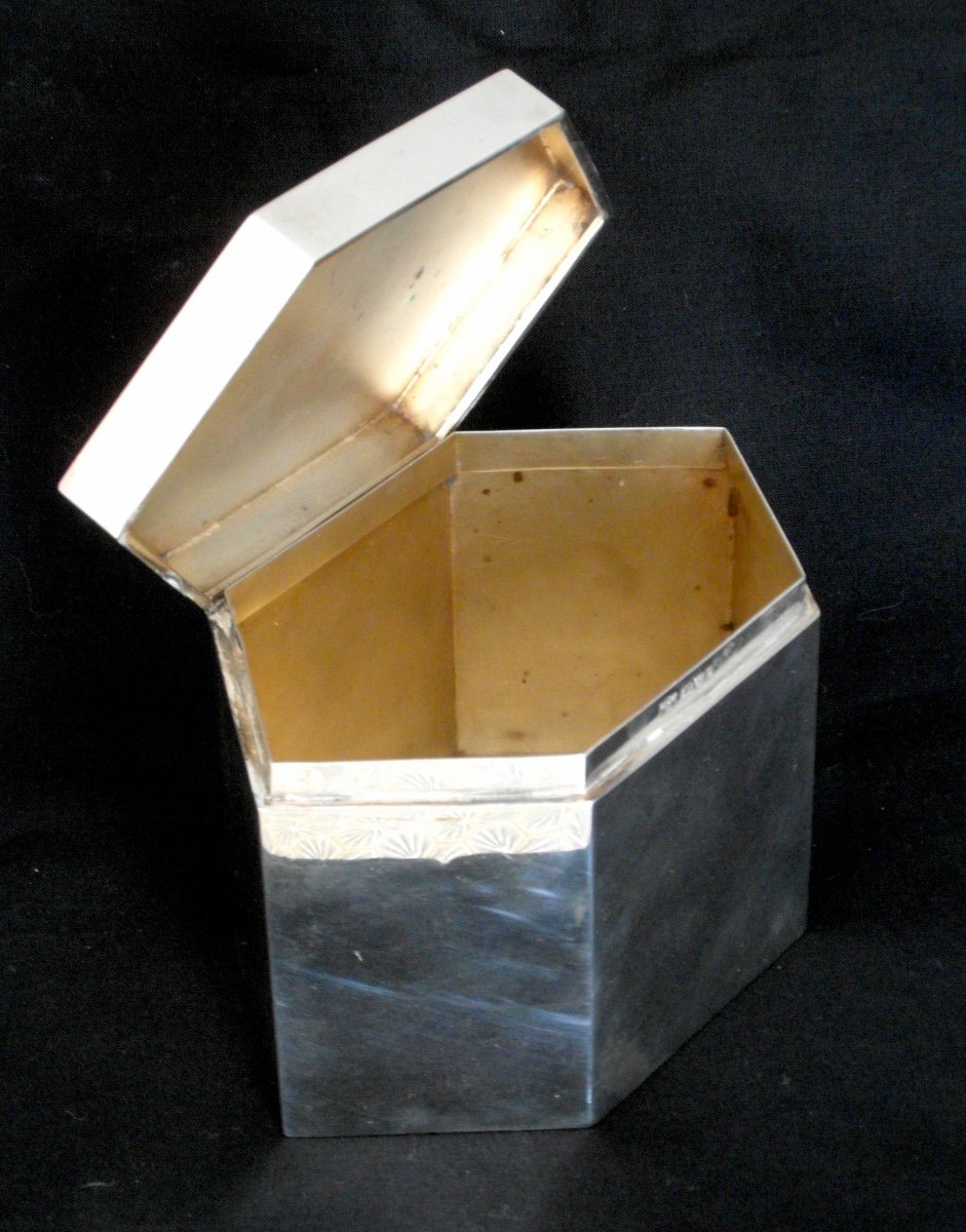 Large Art Deco Tea Caddy In Solid Silver, By W. Horovitz, Era 1920 Jensen Puiforcat-photo-3