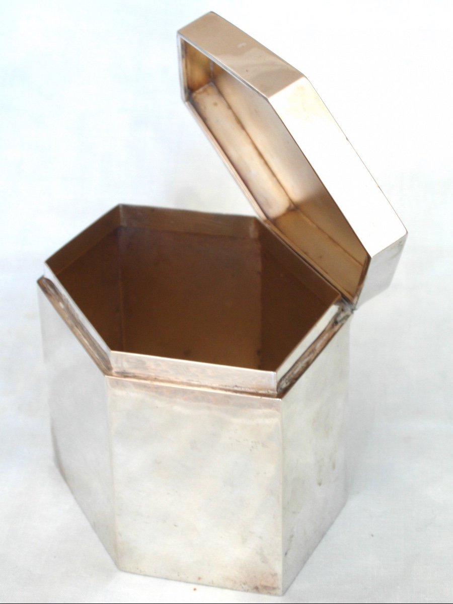 Large Art Deco Tea Caddy In Solid Silver, By W. Horovitz, Era 1920 Jensen Puiforcat-photo-2