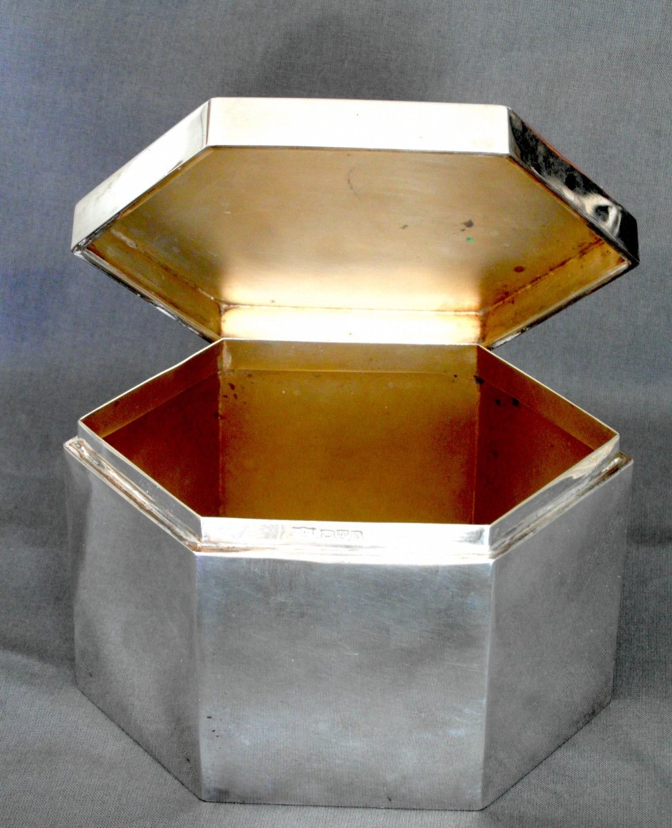 Large Art Deco Tea Caddy In Solid Silver, By W. Horovitz, Era 1920 Jensen Puiforcat-photo-4